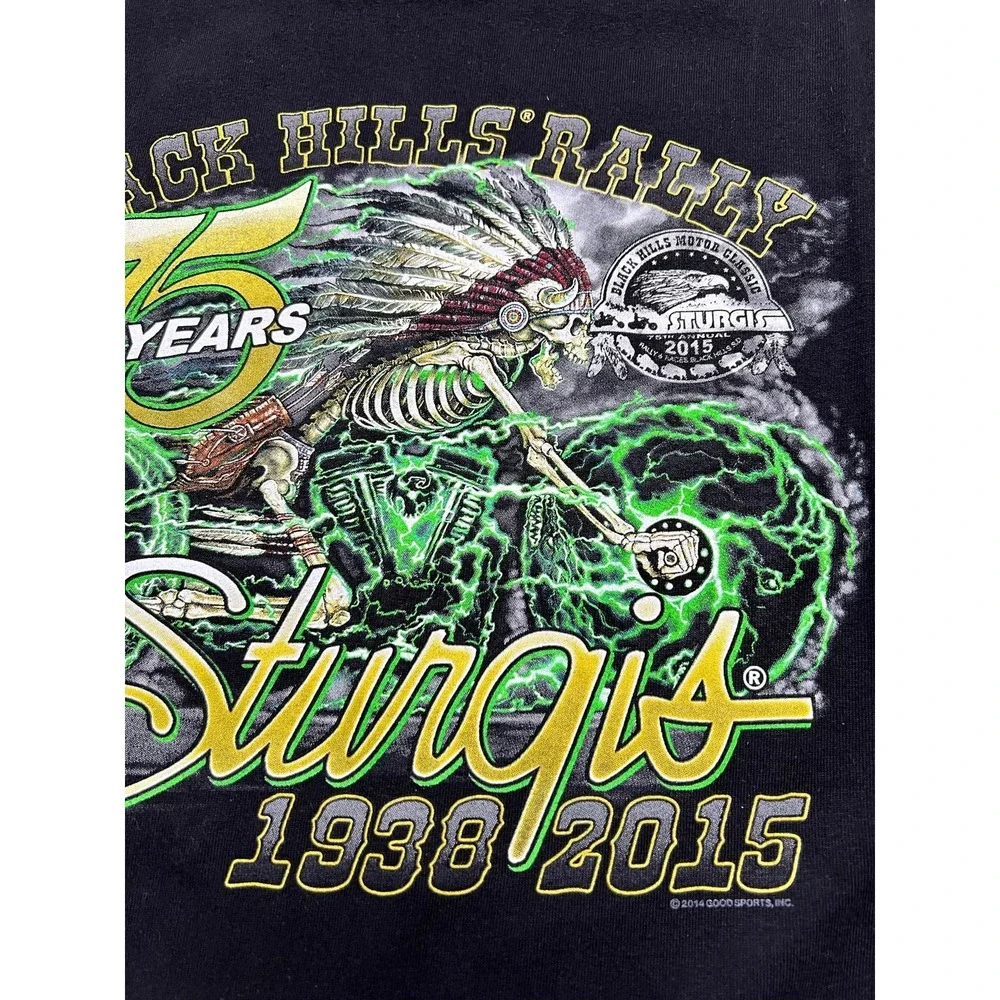 Hot Leathers T-Shirt Mens 3XL‎ Black Sturgis 75th Anniversary Biker Graphic Tee